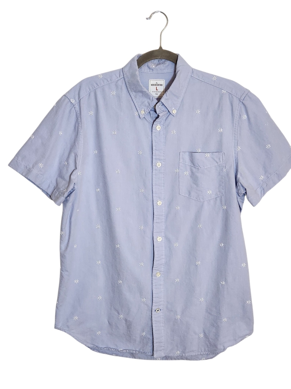 Gap Mens Light Blue Modern Oxford Short Sleeve Button Down Shirt Size Large Flaw